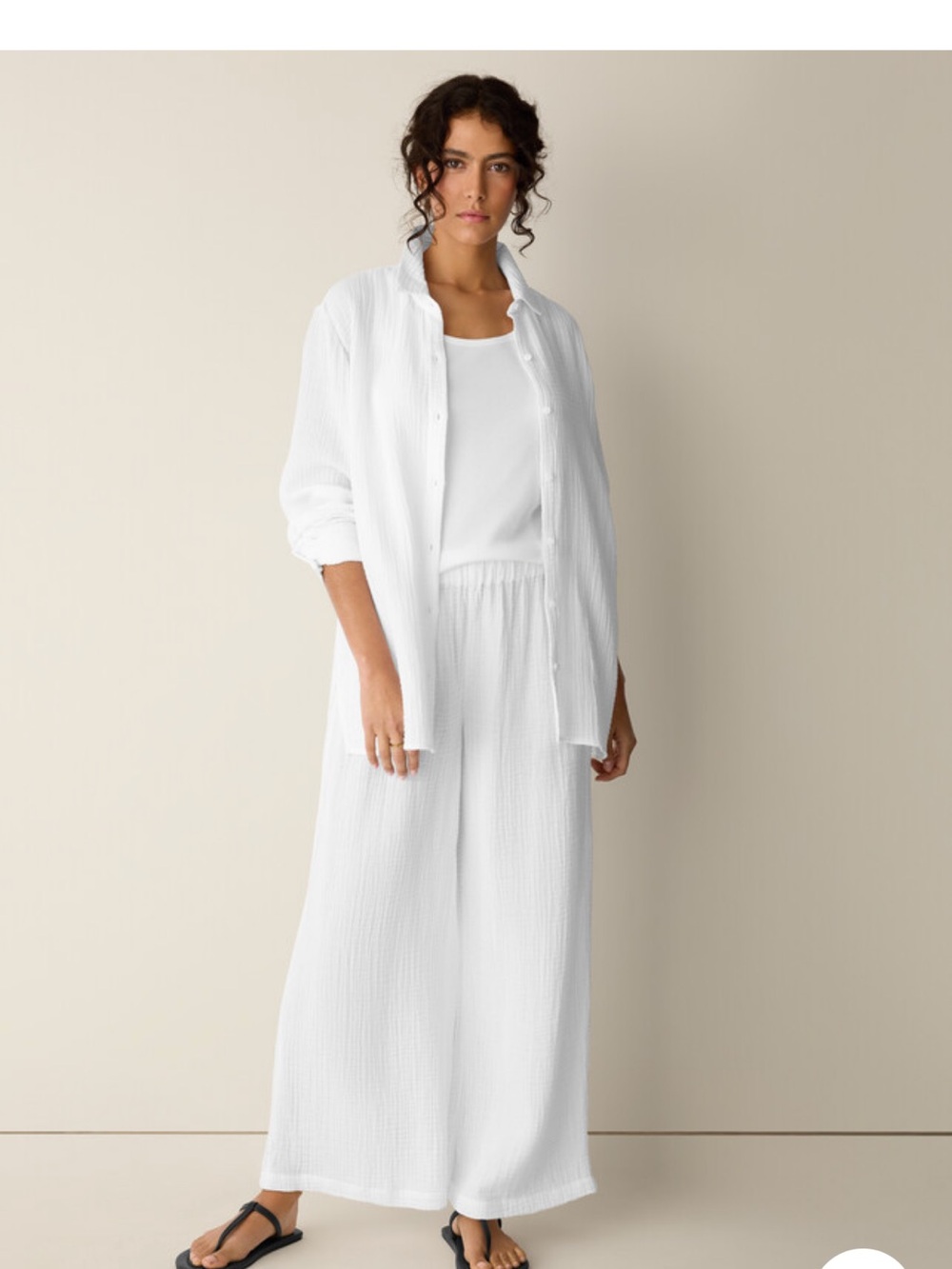 White Two-Piece Gauze Set - Shirt & Wide Pants